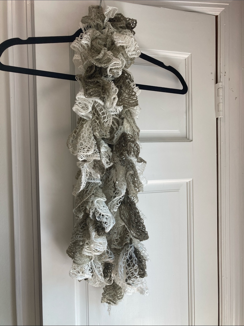 Neutral Ruffled Knit Scarf - Cream and Taupe